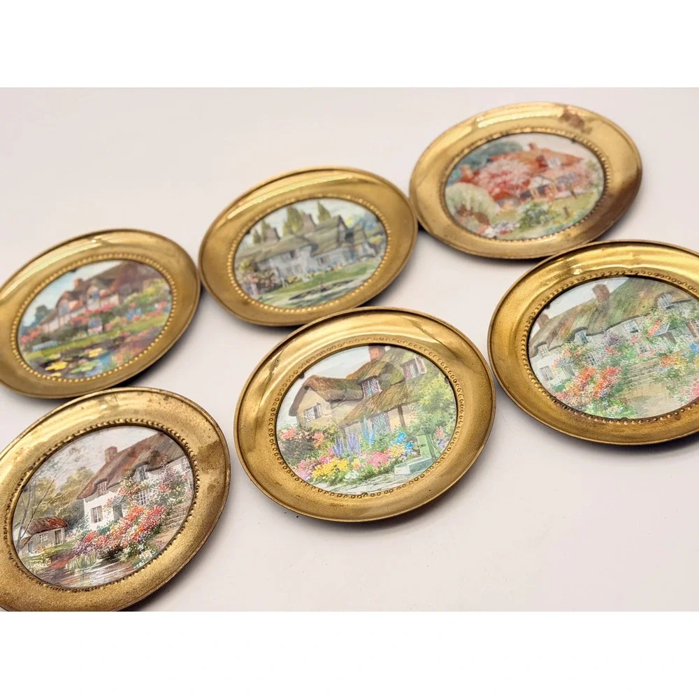 Vintage Brass Tone English Country Cottage Garden Wall Plates Set of 6